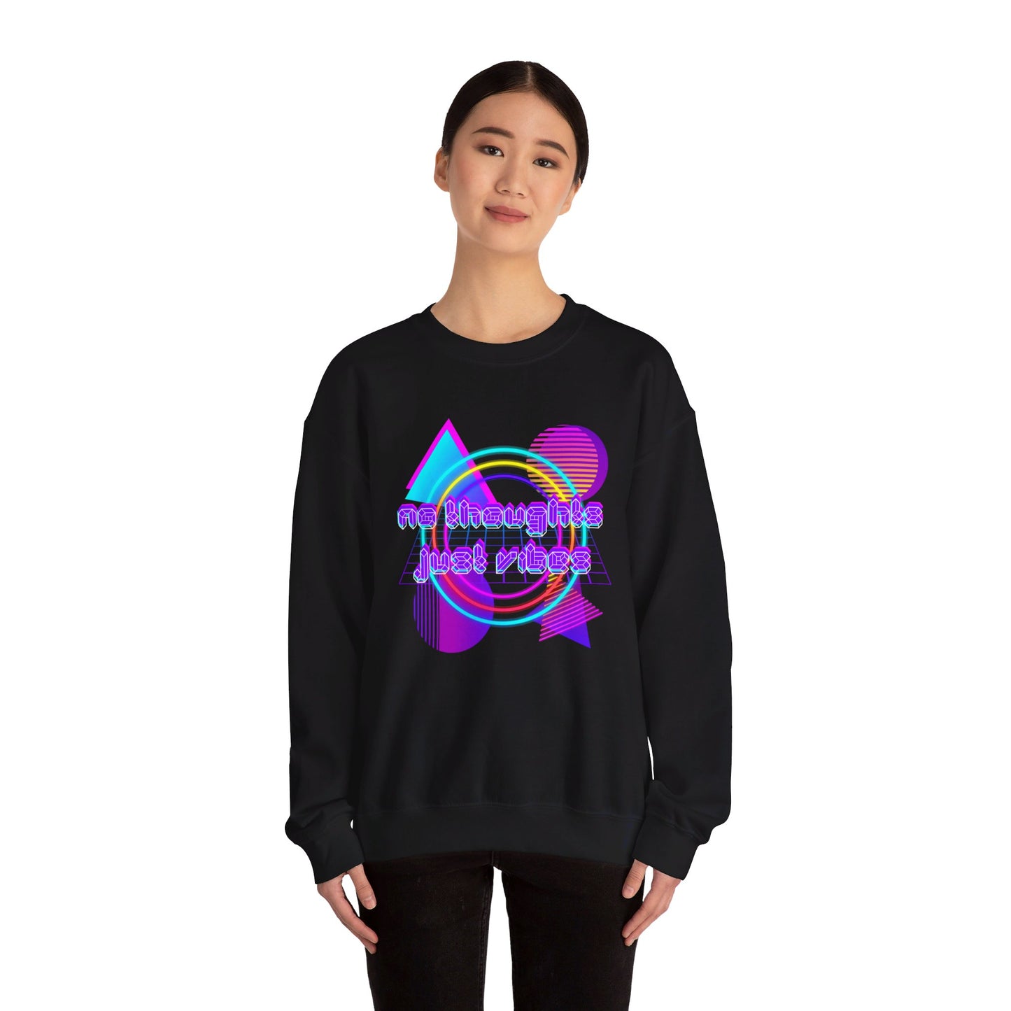 No Thoughts Just Vibes 80s Style Sweatshirt - Black